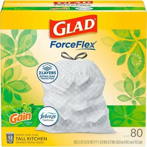 Glad Drawstring Tall Kitchen Bags - Gain Original - 13 gal Capacity - 9 mil (229 Micron) Thickness - Drawstring Closure - Yellow - Kitchen, Garbage, Office, School, Day Care, Restaurant, Hotel, Commercial - 80/Box - 3 / Carton