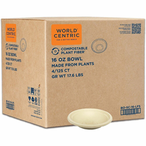 World Centric Compostable Fiber Bowl - Food, Soup, Ice Cream - Natural - Fiber Body - 125/Pack - 4 / Carton