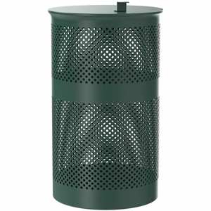 Furloo 13-Gallon Pet Waste Trash Can - Open Top - Hinged Lid - 13 gal Capacity - Round - For Commercial, Outdoor, Residential - Heavy Duty, Powder Coated, Wall Mountable, Weather Resistant, Rust Proof, Non-slip, Sturdy, Durable, UV Resistant, Corrosion Re