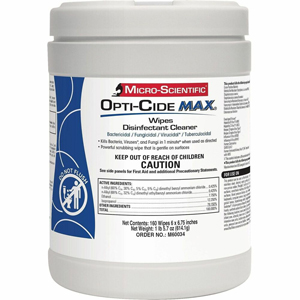 MICRO-SCIENTIFIC Opti-Cide MAX Wipes - For Multi Surface - Wipe - Recommended For: Bacteria Remover - Disinfectant - Gray - 12 / Carton