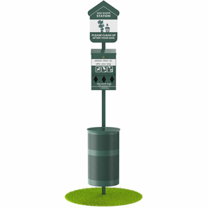 Furloo Roll-Style Outdoor Dog Waste Station - For Dog - Round - Green - Steel, Galvanized Steel - Heavy Duty, Locking Mechanism, Crack Resistant, Fade Resistant, Long Lasting, Hinged Lid, Glow-in-the-dark, Powder Coat Finish, Durable, Weather Resistant - 