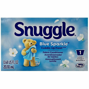 Snuggle Blue Sparkle Single-Use Liquid Fabric Softener - For Multipurpose - Liquid - 0.7 fl oz (0 quart) - Blue Sparkle Scent - 1 Loads - Recommended For: Static Cling Remover - Long Lasting - Blue - 100 Box