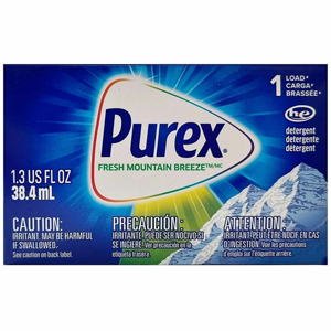 Purex Single-Use HE Liquid Laundry Detergent - For Multipurpose - Liquid - 1.3 fl oz (0 quart) - Fresh Mountain Breeze Scent - 1 Loads - Recommended For: Stain Remover, Dirt Remover - Blue - 100 Box