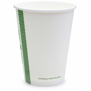 Vegware 12oz White hot Cup, 89-Series - 12 fl oz - White, Green - Polylactic Acid (PLA), Paperboard - Hot Drink, Coffee, Tea, Soup - 1000 / Carton