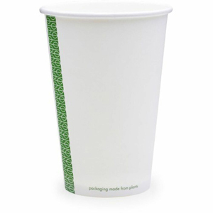 Vegware 89-Series Single-Wall Hot Cups - 16 fl oz - White, Green - Polylactic Acid (PLA), Paperboard - Hot Drink, Coffee, Tea, Soup - 1000 / Carton