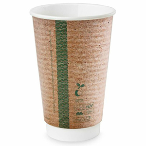 Vegware Double-Wall Hot Cups - 16 fl oz - Brown - Polylactic Acid (PLA) - Coffee, Tea, Hot Drink, Soup - 400 / Carton
