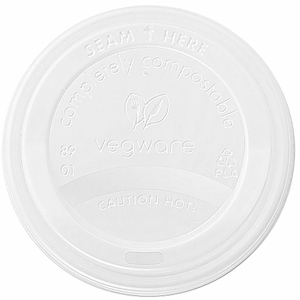 Vegware 89-Series CPLA Hot Cup Lids - Round - Crystallized Polylactic Acid (CPLA) - Off White - 50 Lids/Pack - 1000 / Case