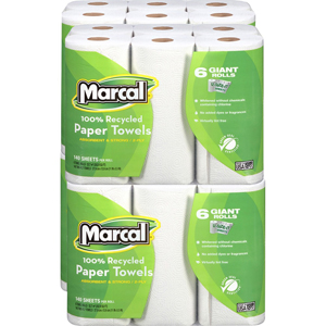 Marcal 100% Recycled, Giant Roll Paper Towels - 2 Ply - 140 Sheets/Roll - WhitePack - 6/Pack - 4 / Carton