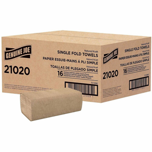 Genuine Joe Paper Towel Single fold 250 sheets Natural - 1 Ply - Singlefold - 10.25
