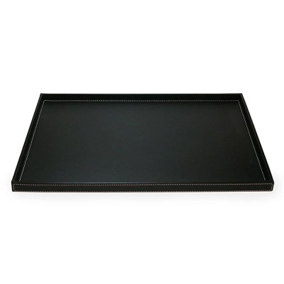Amenity Services Leatherette In-Room Coffee Tray Black With White Topstitching 