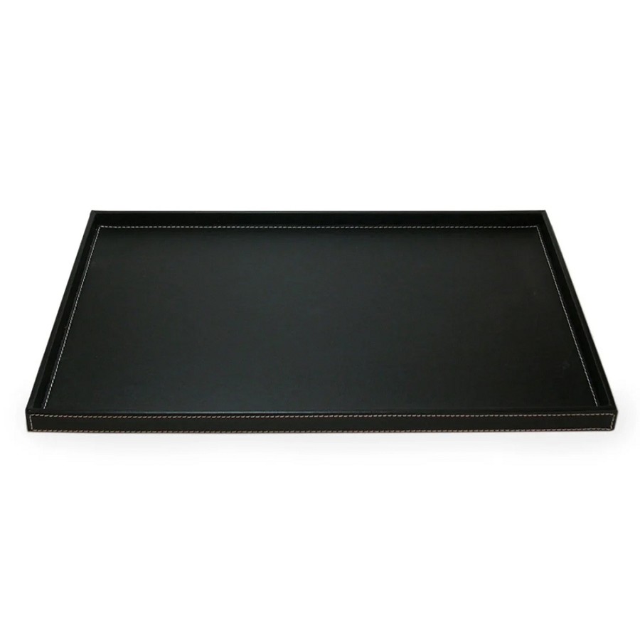Amenity Services Leatherette In-Room Coffee Tray Black With White Topstitching 