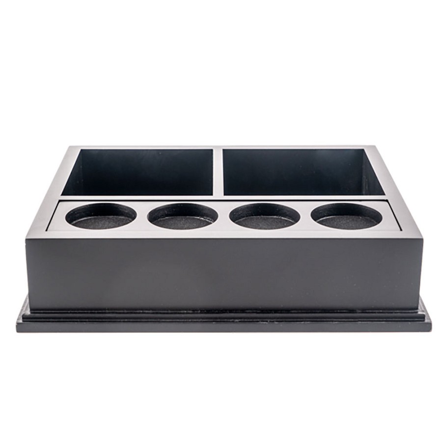 Amenity Services In-Room Coffee Caddy Organizer 3 Openings & Capsule Holders Black Matte Wood 