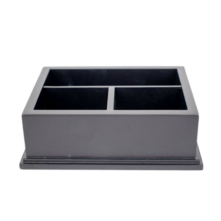 Amenity Services Black Matte Wood Organizer Caddy With Three Compartments 