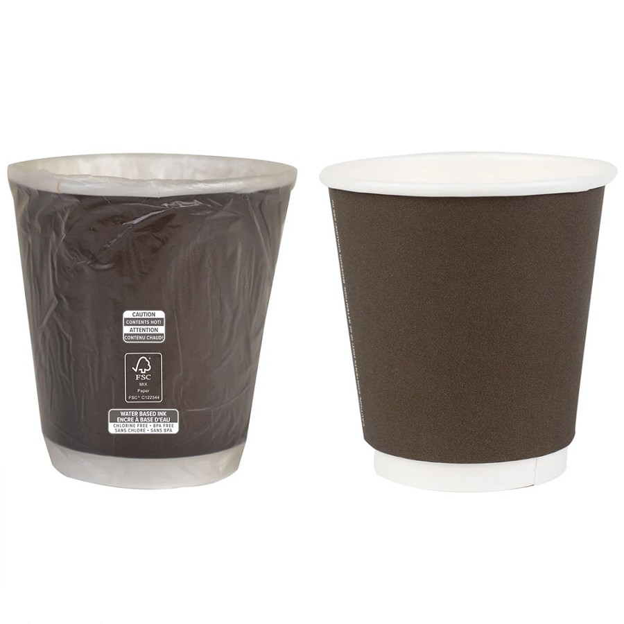 Amenity Services Dark Brown Hot Cups Individually Wrapped Dual Wall Smooth Paper 10 Oz. 500 Per Case Price Per Case 