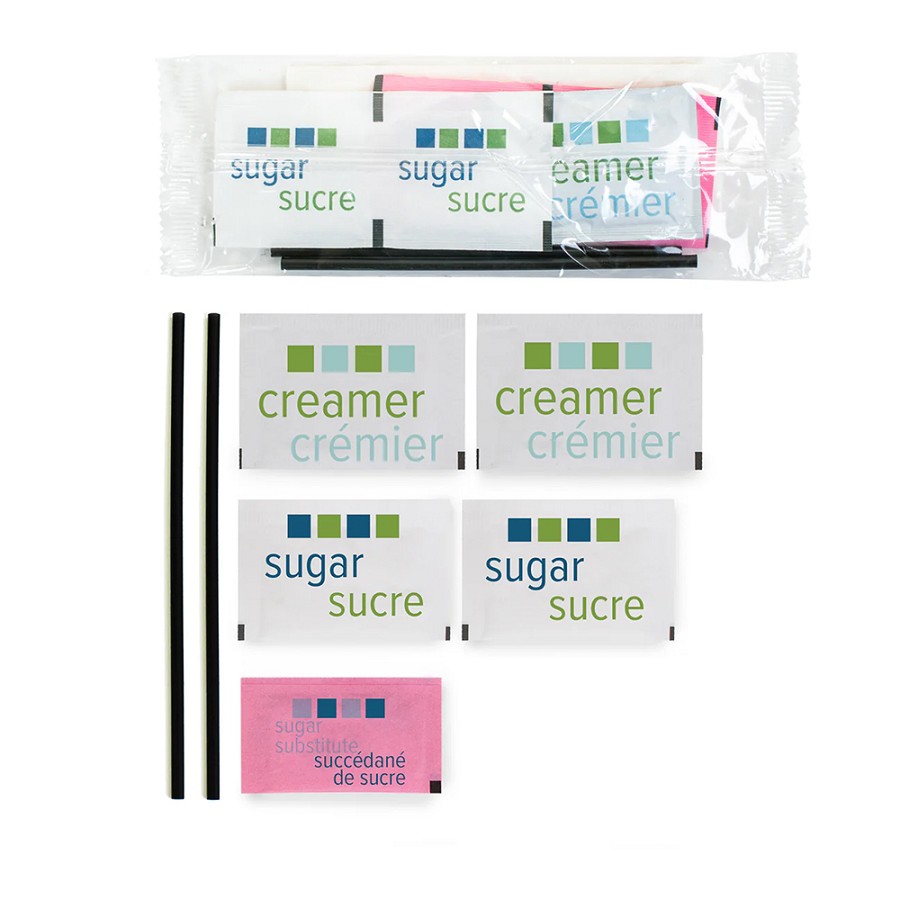 Amenity Services Condiment Double -Clear, Double Sugar, Cream, Plastic Stirrer, Single Pink Sweetner 500 Per Case Price Per Case 