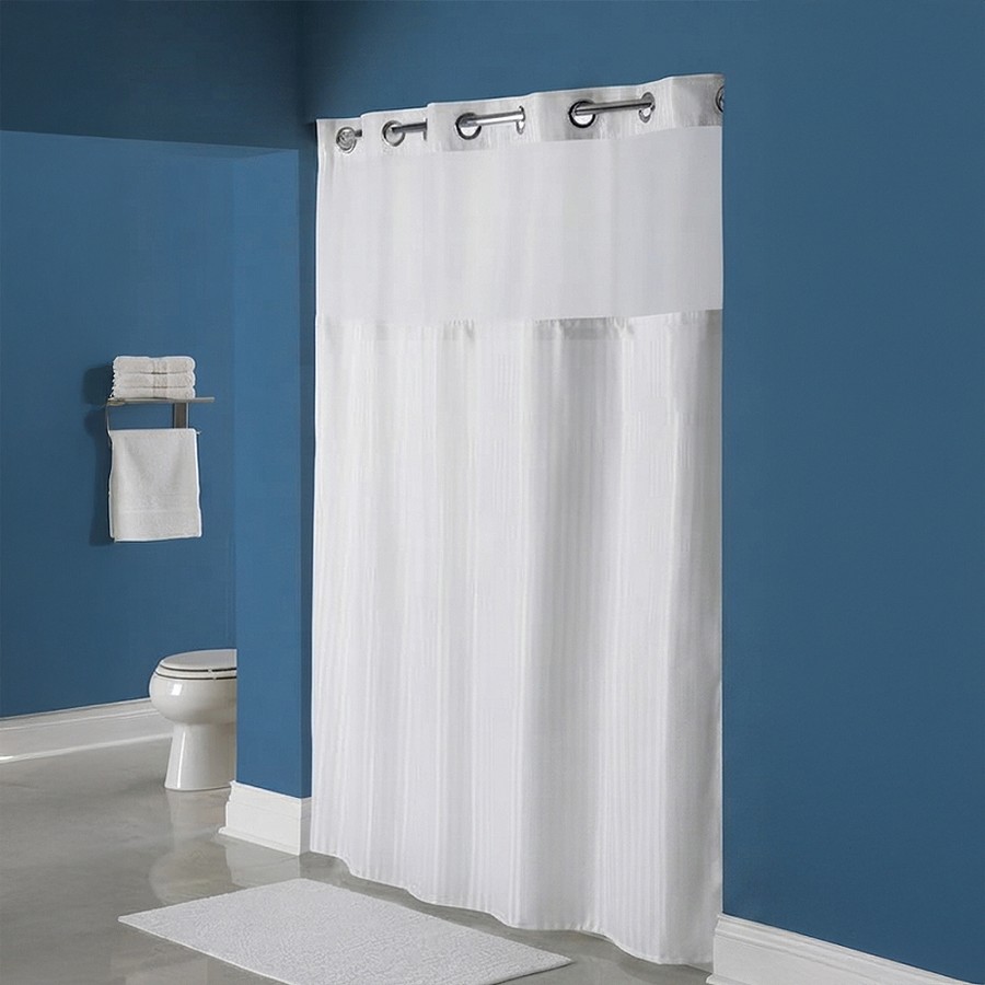 Hookless Double H Recycled Polyester Shower Curtain With Window & It’s A Snap! Replaceable Liner 71x77 White 12 Per Case Price Per Each 