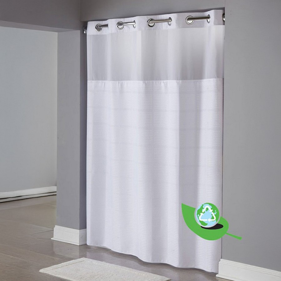 Hookless Alexandria One Planet RePET Shower Curtain With Window & It’s A Snap! Replaceable Liner 71x77 White 12 Per Case Price Per Each 