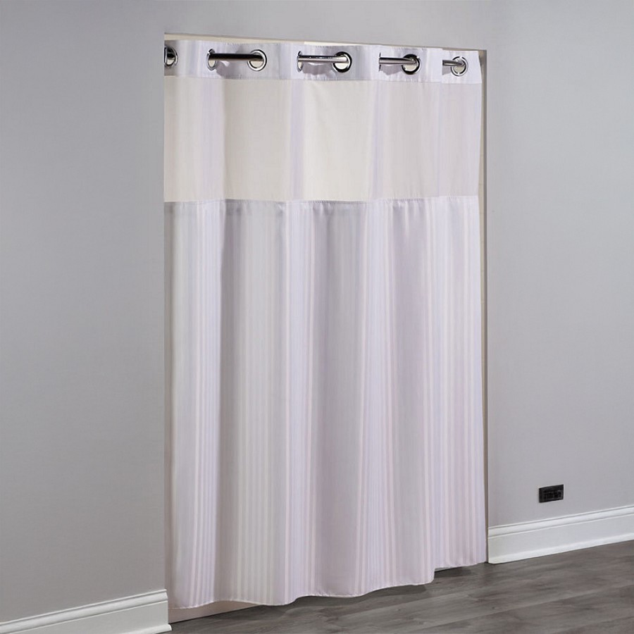 Hookless Double H Polyester Shower Curtain With Window & It’s A Snap! Replaceable Liner 71x77 White 12 Per Case Price Per Each 