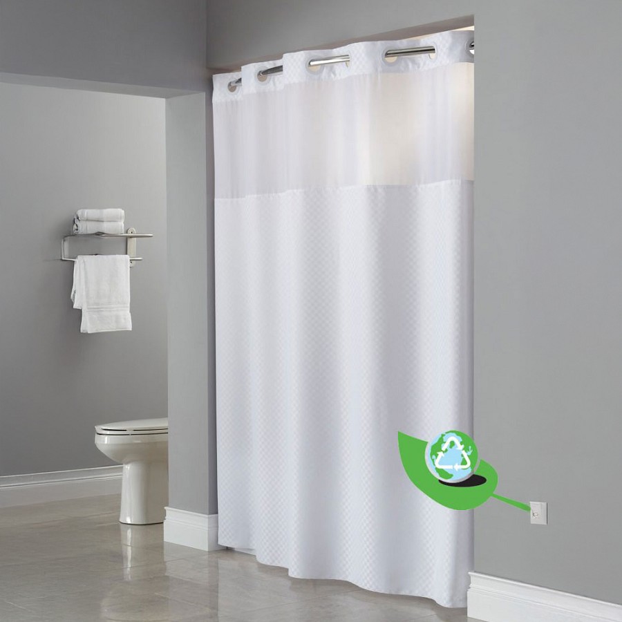 Hookless Daytona One Planet RePET Shower Curtain With Window 71x77 White 12 Per Case Price Per Each 