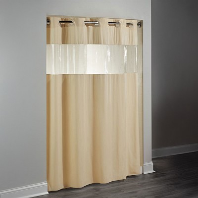 Hookless 8 Gauge Vision Vinyl Shower Curtain With Window 71x74 Beige 12 Per Case Price Per Each 