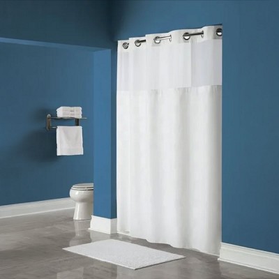 Hookless New Circle Recycled Polyester Shower Curtain With Window & It’s A Snap! Replaceable Liner 71x77 White 12 Per Case Price Per Each 