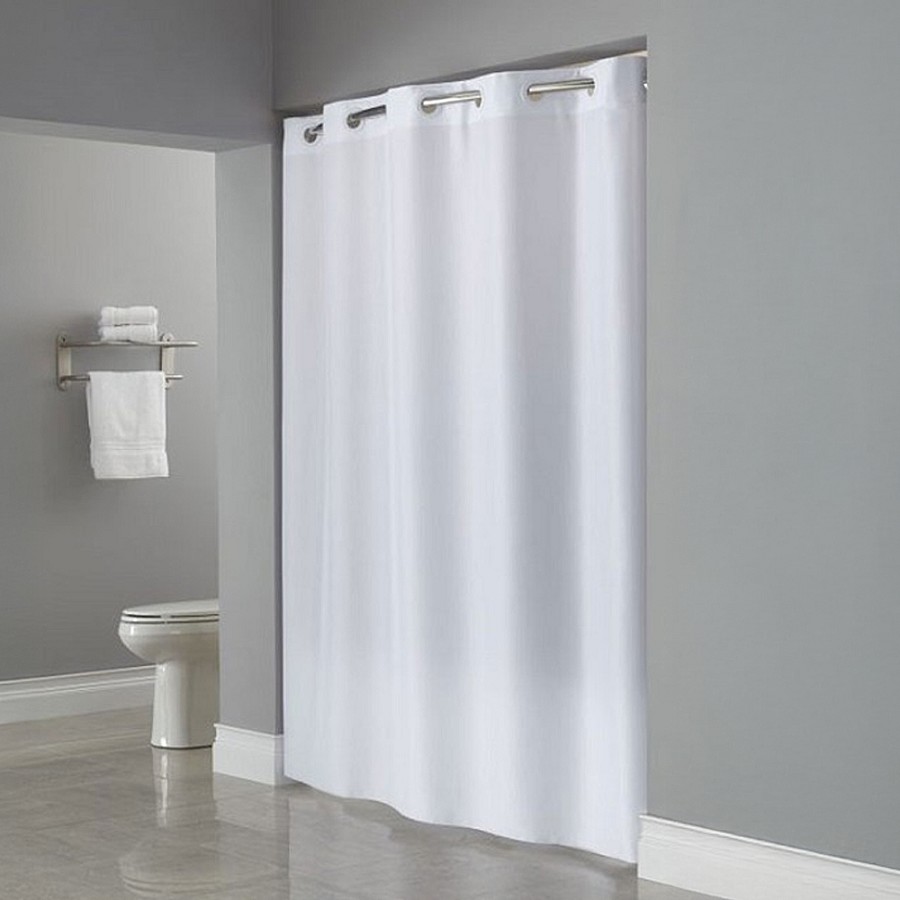 Hookless Plainweave  Polyester Shower Curtain 71x80 White 12 Per Case Price Per Each 