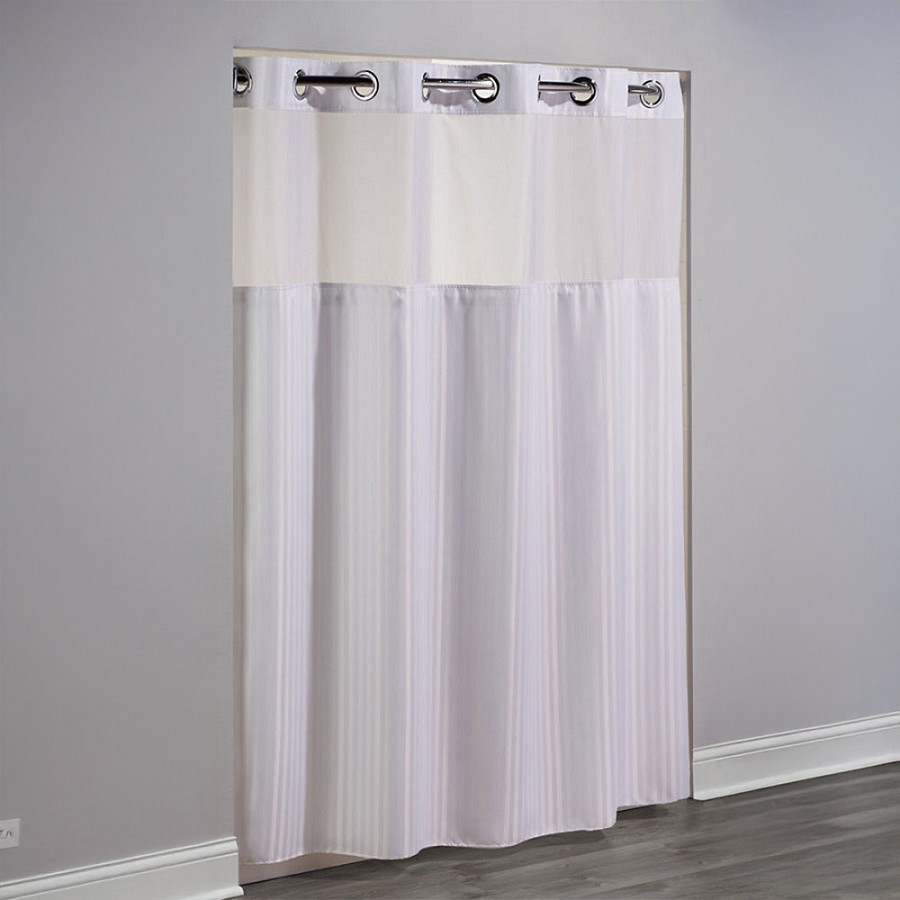 Hookless Double H Polyester Shower Curtain With Window & It’s A Snap! Replaceable Liner 71x74 White 12 Per Case Price Per Each 