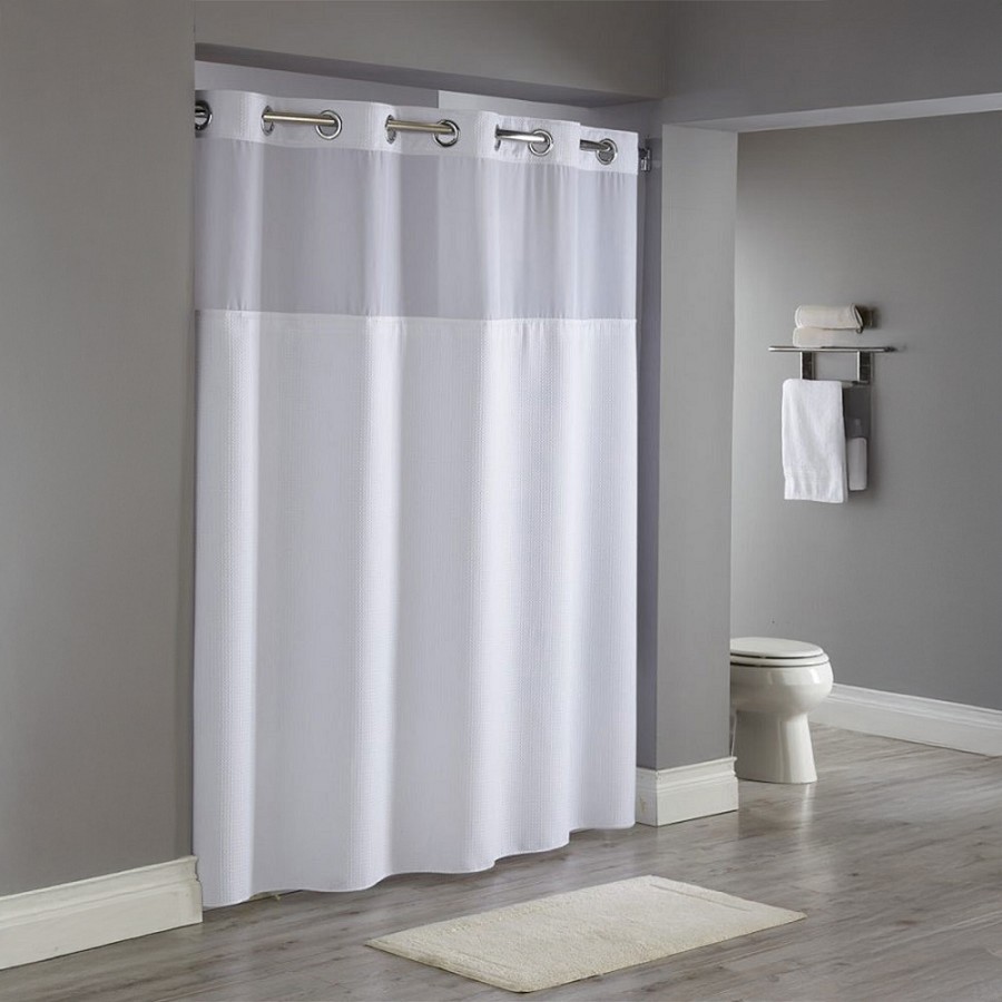 Hookless Reflection Polyester Shower Curtain With Window & It’s A Snap! Replaceable Liner 71x77 White 12 Per Case Price Per Each 