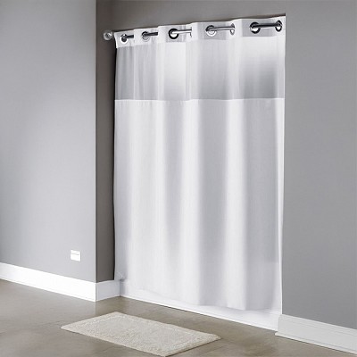 Hookless Illusion Polyester Shower Curtain With Window & It’s A Snap! Replaceable Liner 71x74 White 12 Per Case Price Per Each 