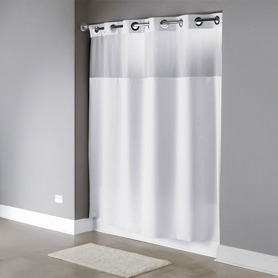 Hookless Illusion Polyester Shower Curtain With Window & It’s A Snap! Replaceable Liner 71x74 White 12 Per Case Price Per Each 