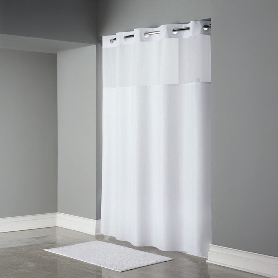 Hookless Mystery Polyester Shower Curtain With Window 71x74 White 12 Per Case Price Per Each 