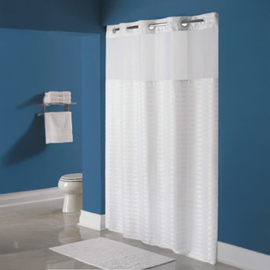Hookless Litchfield Recycled Polyester Shower Curtain With Window 71x77 White 12 Per Case Price Per Each 