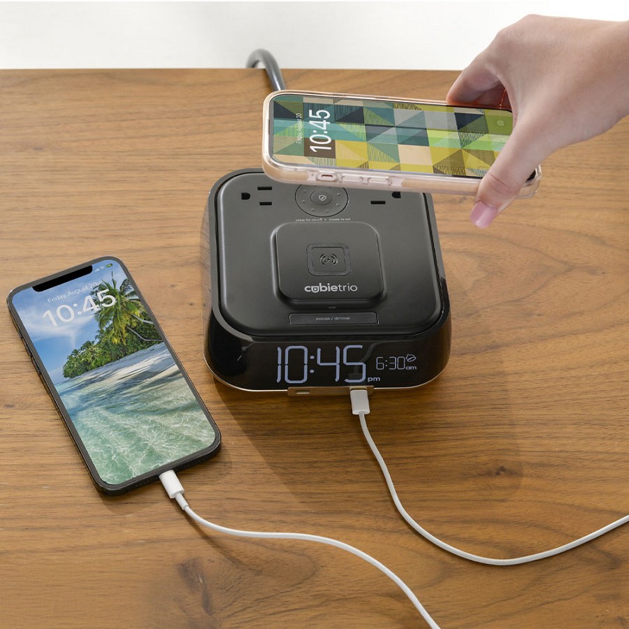 Brandstand CubieTrio With MagPlus Alarm Clock With Wireless Charging 2 USB-C Ports 2 Power Outlets Black 16 Per Case Price Per Each 
