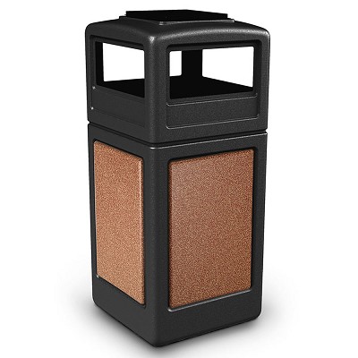 Commercial Zone 42-Gallon StoneTec Waste Container With Ashtray Dome Lid Black & Sedona Panels 