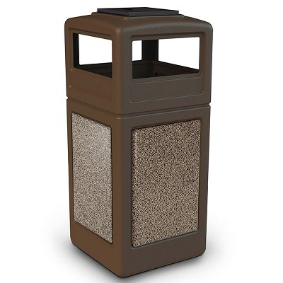 Commercial Zone 42-Gallon StoneTec Waste Container With Ashtray Dome Lid Brown & RiverStone Panels 