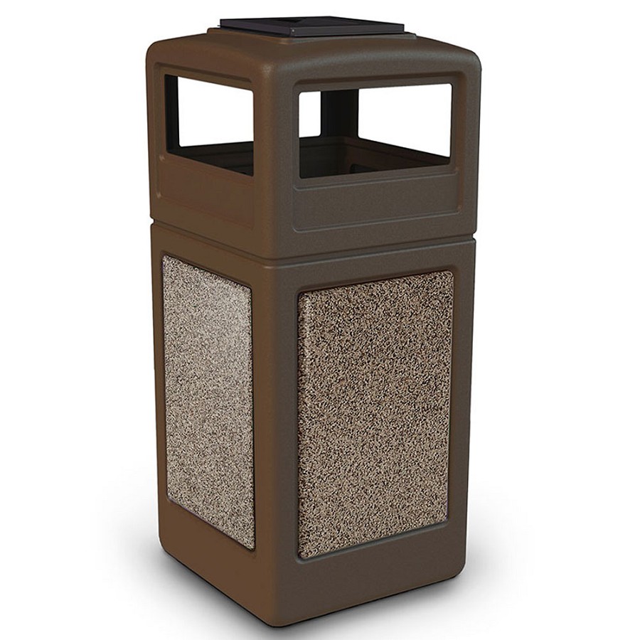 Commercial Zone 42-Gallon StoneTec Waste Container With Ashtray Dome Lid Brown & RiverStone Panels 