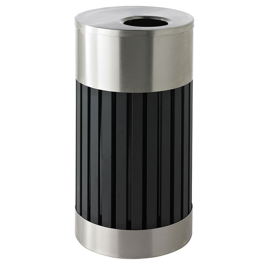 Commercial Zone 25-Gallon Riverview 1 Steel-Slotted Waste Container With Liner Stainless Steel/Black 