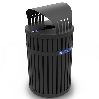 Commercial Zone 45-Gallon Parkview 3 Steel-Slotted Recycling Container With Canopy Top Black 