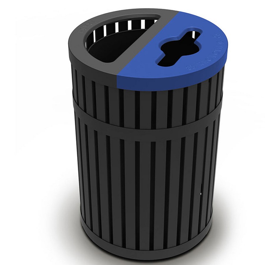 Commercial Zone 45-Gallon Parkview4 Steel-Slotted Recycling & Waste Container Black/Blue 