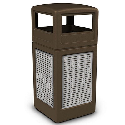 Commercial Zone Precision Series 42-Gallon Stainless Steel Horizontal Lines Paneled Waste Container With Dome Lid Brown 