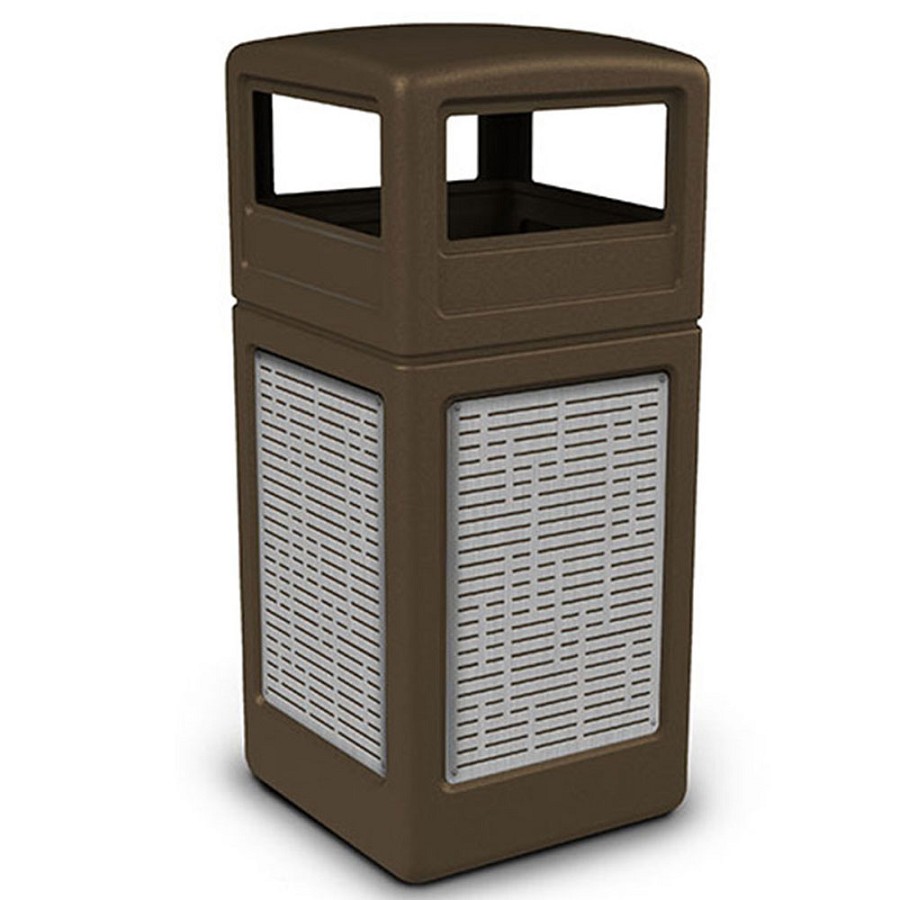 Commercial Zone Precision Series 42-Gallon Stainless Steel Horizontal Lines Paneled Waste Container With Dome Lid Brown 