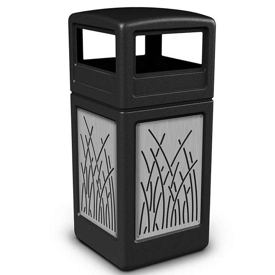 Commercial Zone Precision Series 42-Gallon Stainless Steel Reed Paneled Waste Container With Dome Lid Black 