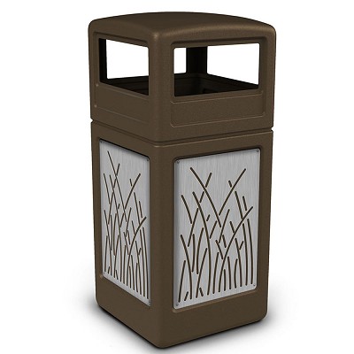 Commercial Zone Precision Series 42-Gallon Stainless Steel Reed Paneled Waste Container With Dome Lid Brown 