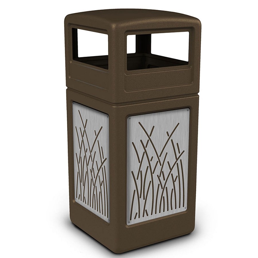 Commercial Zone Precision Series 42-Gallon Stainless Steel Reed Paneled Waste Container With Dome Lid Brown 