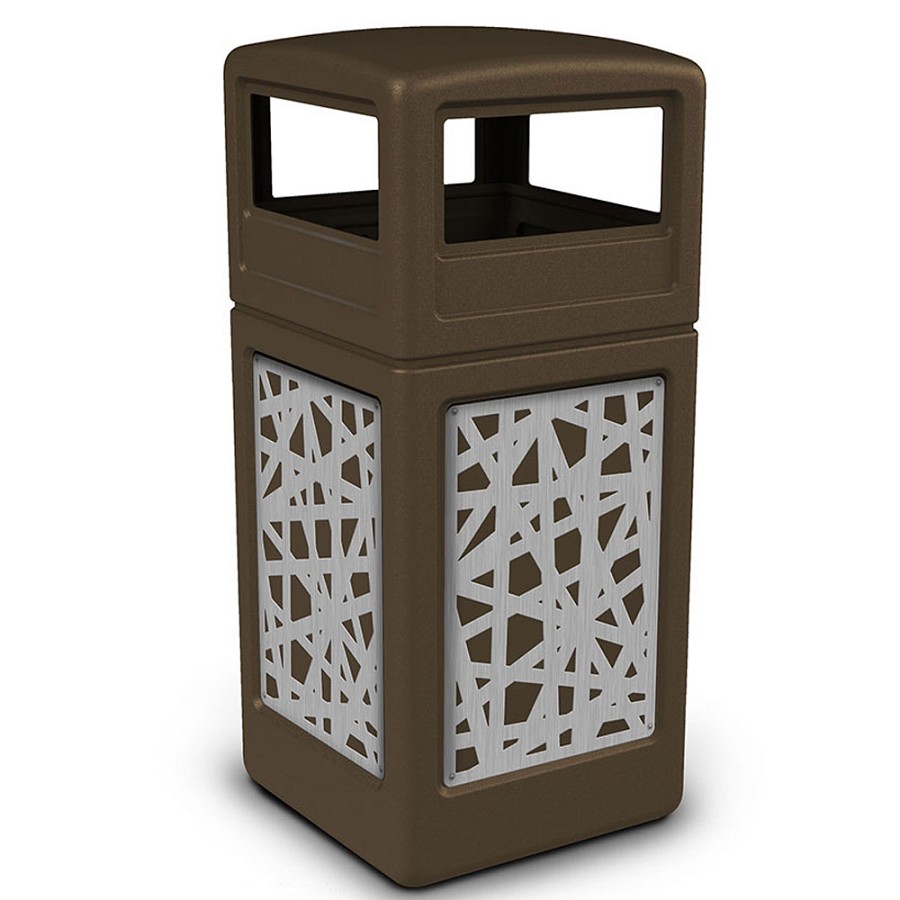 Commercial Zone Precision Series 42-Gallon Stainless Steel Intermingle Paneled Waste Container With Dome Lid Brown 