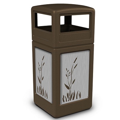 Commercial Zone Precision Series 42-Gallon Stainless Steel Cattails Paneled Waste Container With Dome Lid Brown 