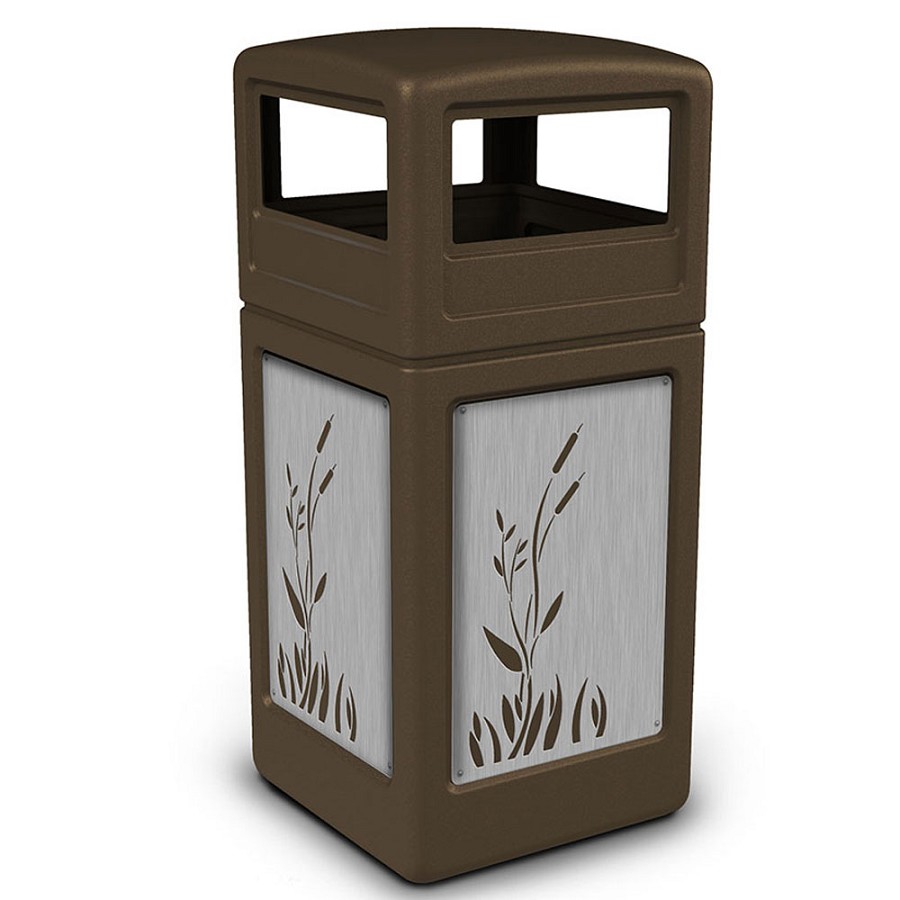 Commercial Zone Precision Series 42-Gallon Stainless Steel Cattails Paneled Waste Container With Dome Lid Brown 