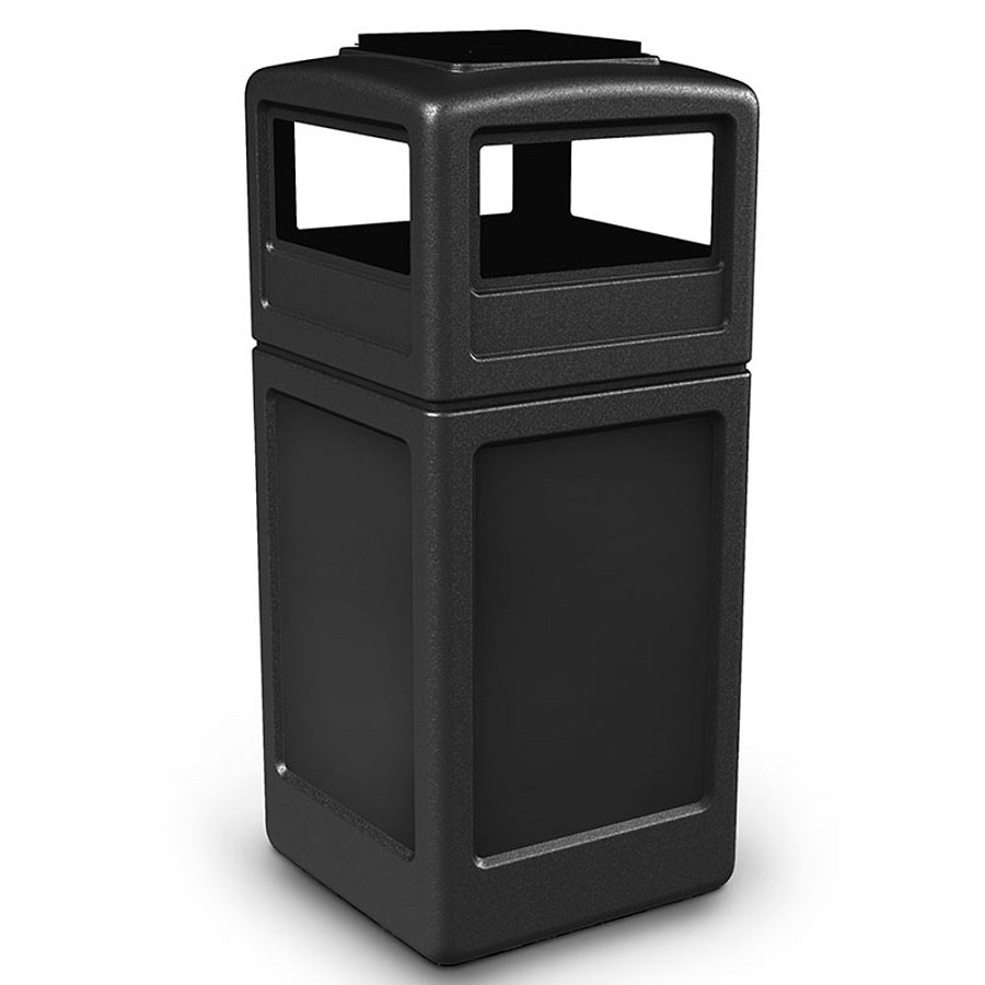 Commercial Zone PolyTec Series 42-Gallon Square Waste Container With Ashtray Dome Lid Black 
