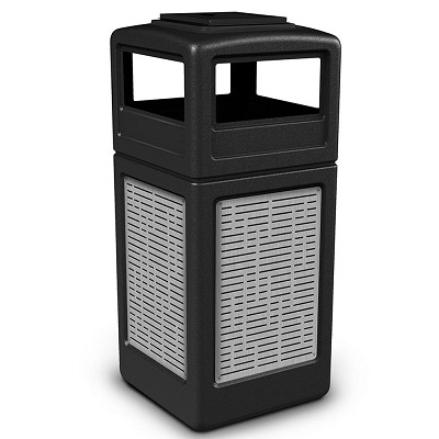 Commercial Zone Precision Series 42-Gallon Stainless Steel Horizontal Lines Paneled Waste Container With Ashtray Dome Lid Black 