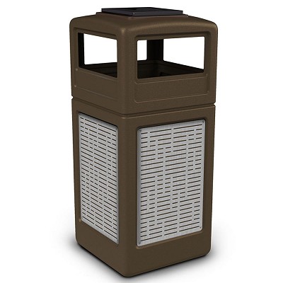 Commercial Zone Precision Series 42-Gallon Stainless Steel Horizontal Lines Paneled Waste Container With Ashtray Dome Lid Brown 